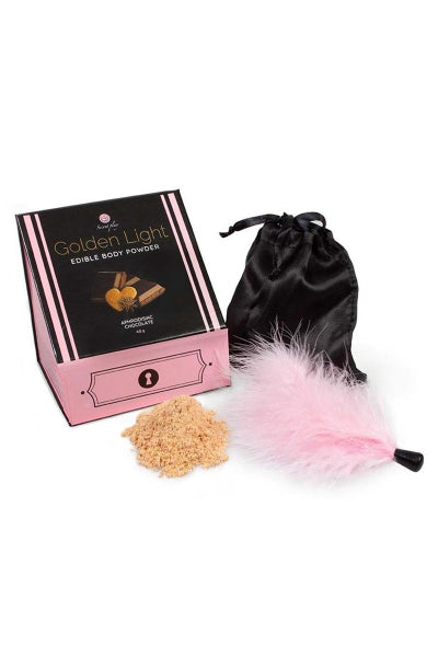 Kit poudre comestible chocolat aphrodisiaque et plumeau - Secret Play — Corps à corps | ÉCRIN